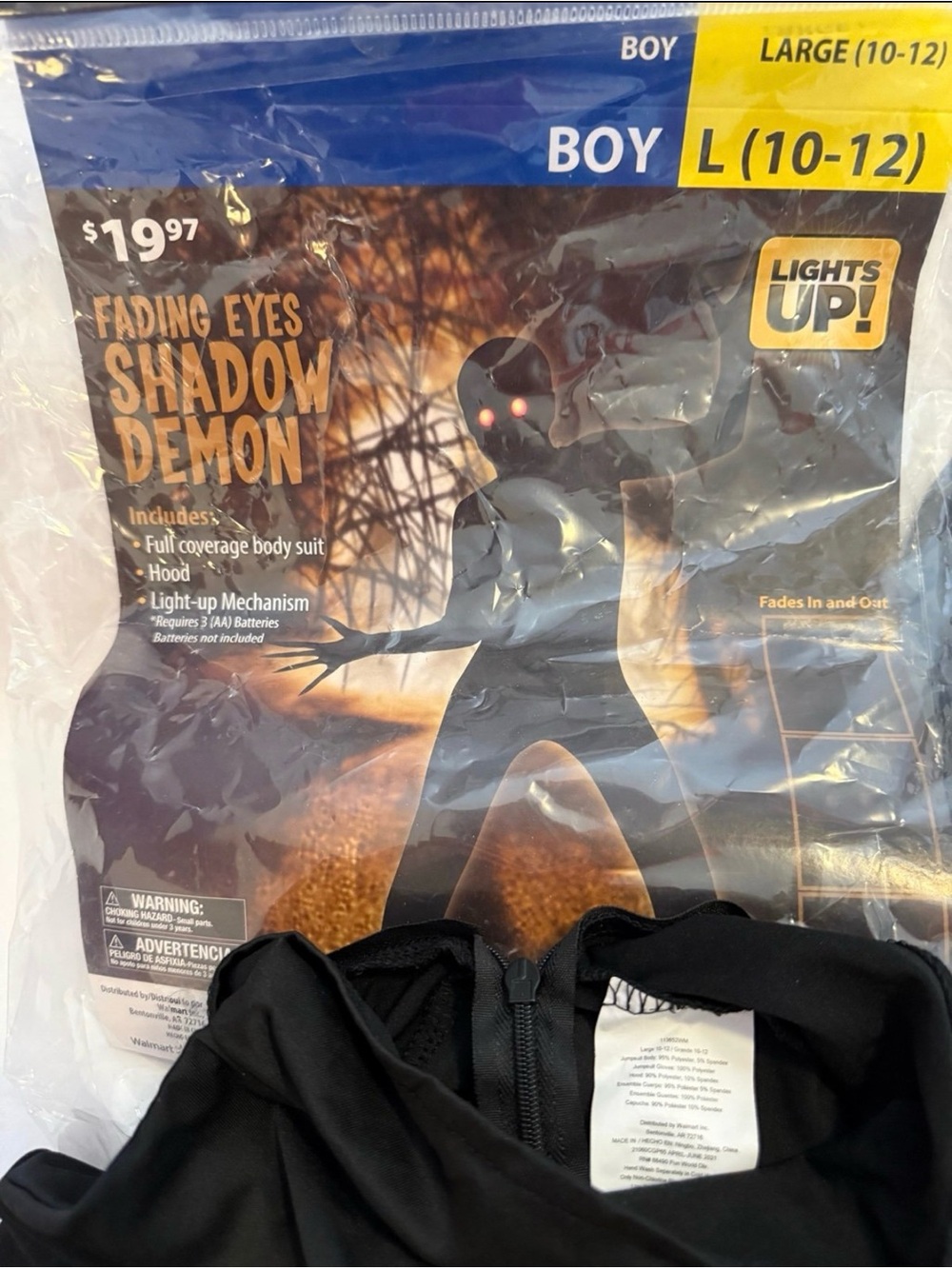 Fun World Fading Eyes Shadow Demon Halloween Costume Boys Sz L 10-12